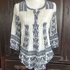 Daniel Rainn Navy and White Patterned Bohemian Blouse